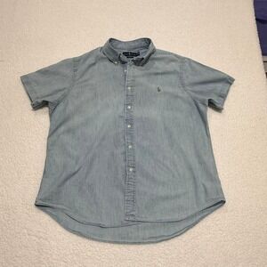 Ralph Lauren Mens Short Sleeve Chambray Button Down Shirt Blue XL 710587035001